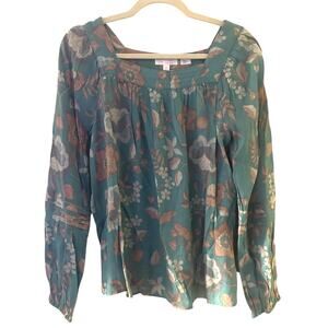 Lauren Conrad Women’s M Blouse Shirt Top Blue Floral Square Neck Peasant Boho